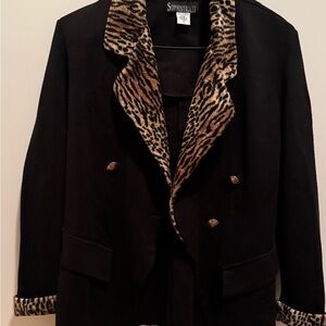 Black Jacket with Leopard Print Accents